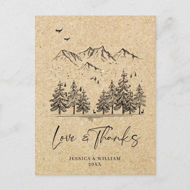 Simulated Kraft Papper Forest Mountains Tack Vykort (Framsida)