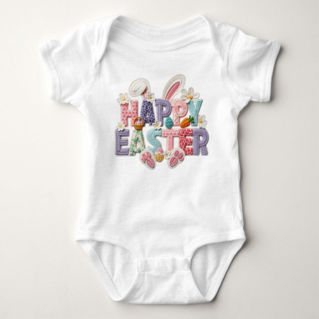 Simulated Latch Style Yarn Happy Easter  T Shirt (Framsida)