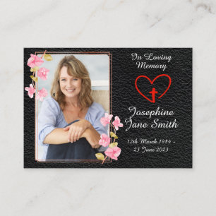 Simulera Elegant Sympathy Memorial Photo Prayer Ca Visitkort