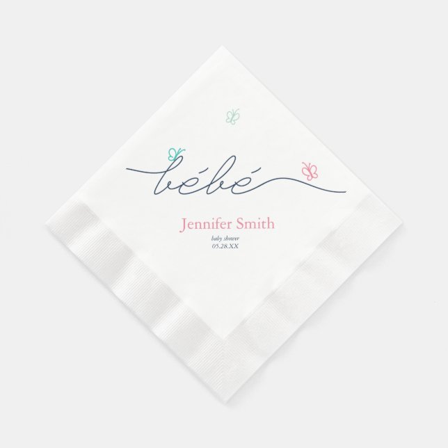 Simulera Fransk Butterfly Baby Shower Sip och se Pappersservett (Hörn)