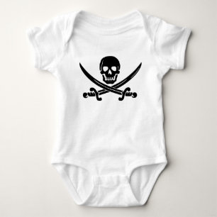 Simulera leende Pirat Skull med korsade ord Tee