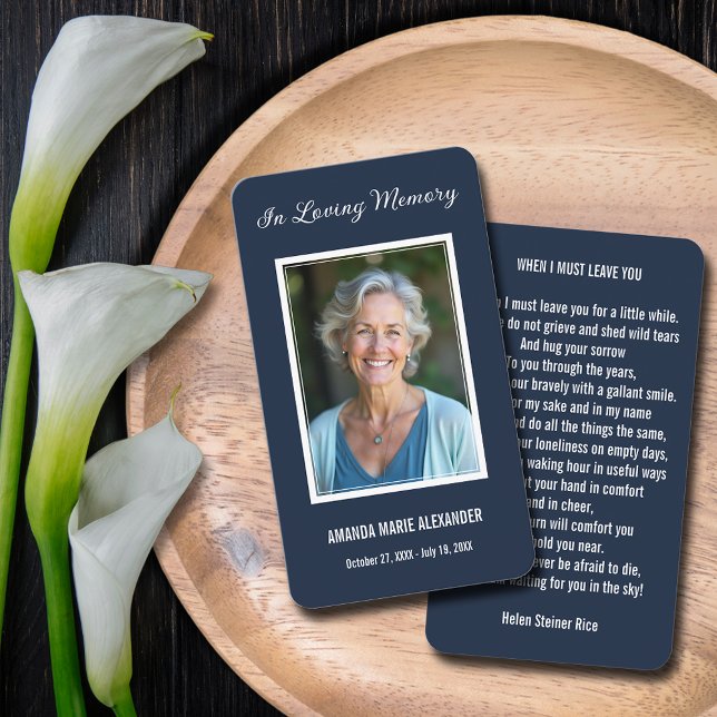 Simulera mönstersympati för minnesbönekort visitkort (Simple funeral photo memorial prayer cards with a poem or prayer on the back)