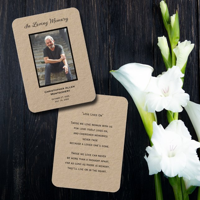 Simulera mönstersympati för minnesbönekort visitkort (Simple funeral photo memorial keepsake bookmark prayer cards with a poem or prayer on the back)
