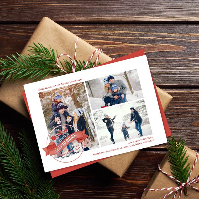 Simulera multifoto Sleigh Rides Jul Julkort (Christmas multi photo collage template. )