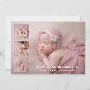 Simulera Photo Collage Rosa Girl Girl Birth Meddelande