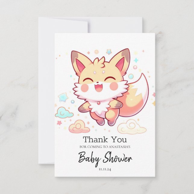 Simulerad Fantasy Fox Baby Shower Tack Kort (Framsida)