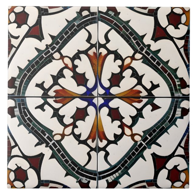 Simulerad mosaikrött och svart Stil Kakelplatta (Framsidan)