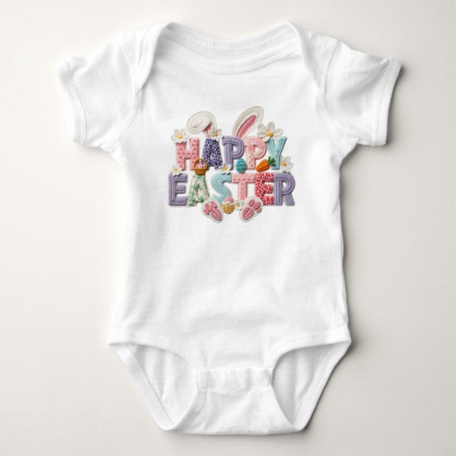 Simulerad spärrstilsgarn Glad påsk  T Shirt (Framsida)