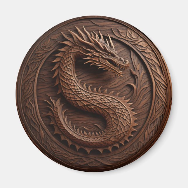 Simulerad Wood Carving Dragon Magnet (Framsidan)