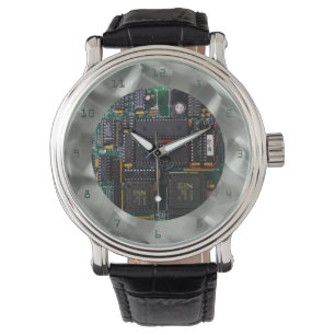 Simulerat borstat Aluminium PCB-Grönt PCB-teckensn Armbandsur