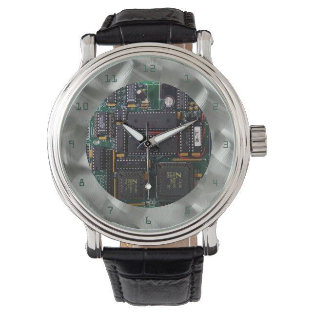 Simulerat borstat Aluminium PCB-Grönt PCB-teckensn Armbandsur (Framsida)