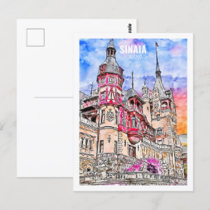 Sinaia Rumänien Berömd Travel Watercolor Sketch Vykort