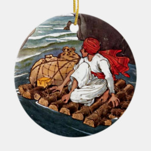 Sinbad illustrationen för sjömanskeppsbrottskatt julgransprydnad keramik