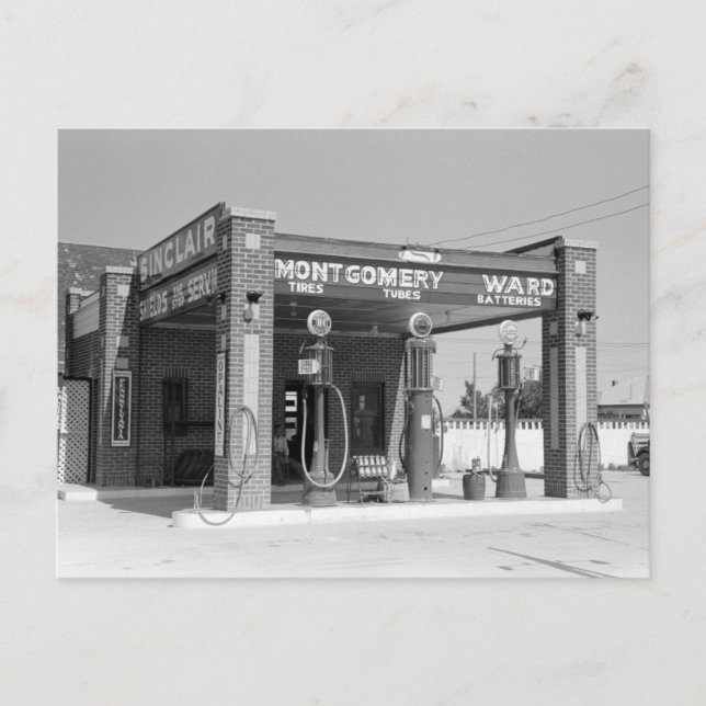 Sinclair Gas Station, 1939 Vykort (Framsida)