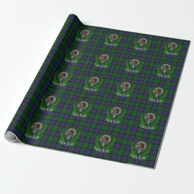 Sinclair skotsk klan tartan och vapen presentpapper (Utrullad)