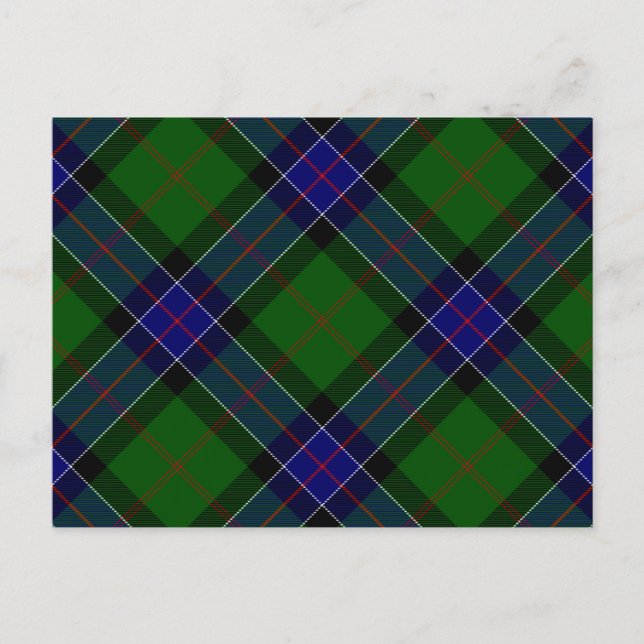 Sinclair tartan blue grönt plaid vykort (Framsida)