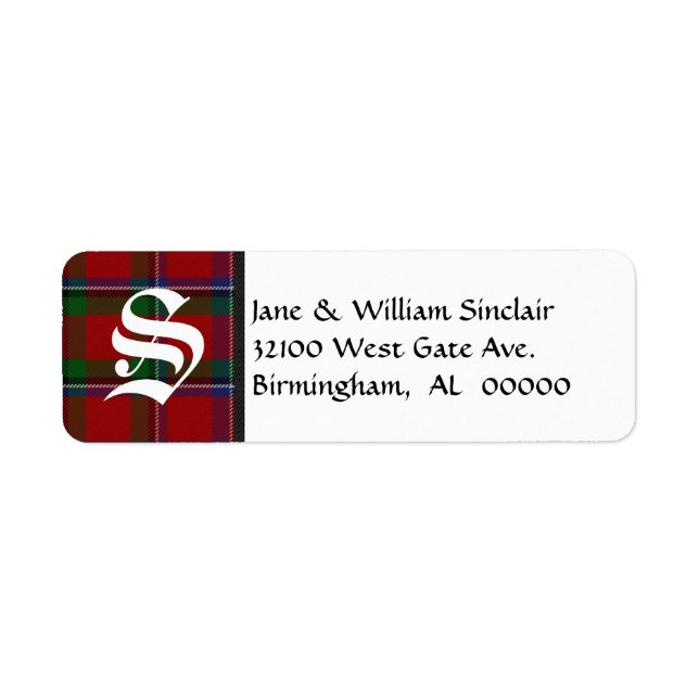 Sinclair Tartan Play Monogram Adressetiketter Returadress Etikett (Framsidan)
