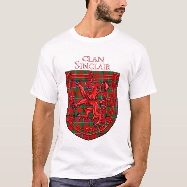 Sinclair Tartan Scottish Plaid Lion Rampant T Shirt (Framsida)