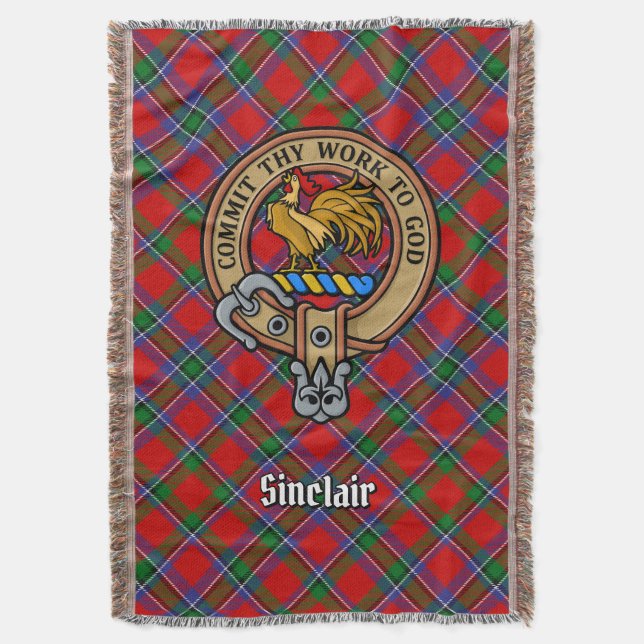 Sinclairklanens vapensköld över röd tartan filt (Framsidan Vertikal)
