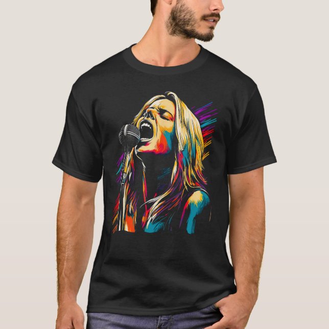 Sing Microphone Pop Singer T Shirt (Framsida)