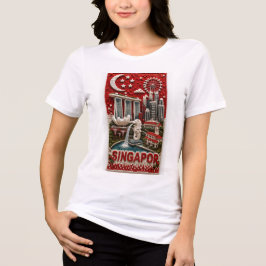 Singapore 3D Mikro Mosaik Vertikal Landmärke Konst T Shirt