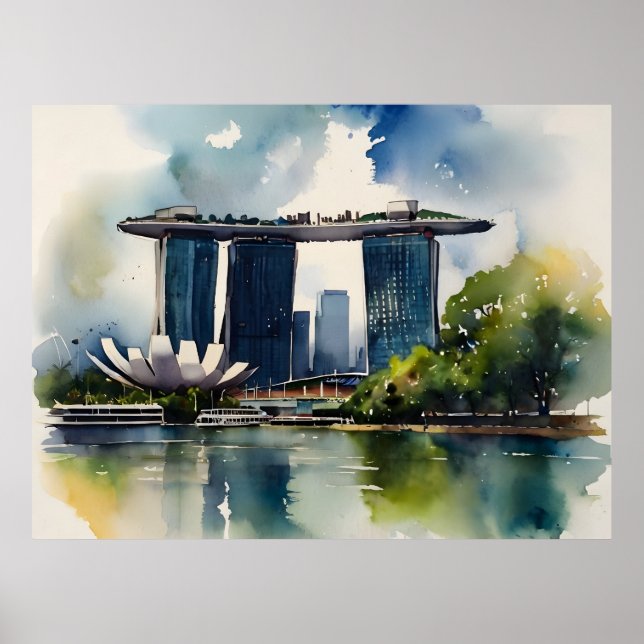 Singapore akvarell konst poster (Framsidan)