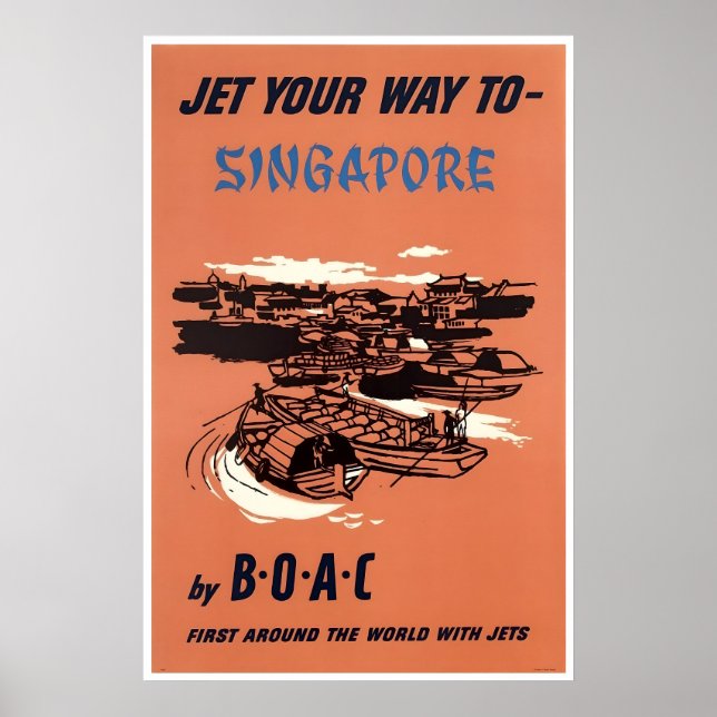 Singapore Art BOAC Resemålning Asien TryckA Poster (Framsidan)