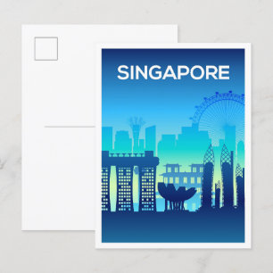 Singapore Art Travel Illustration Vykort