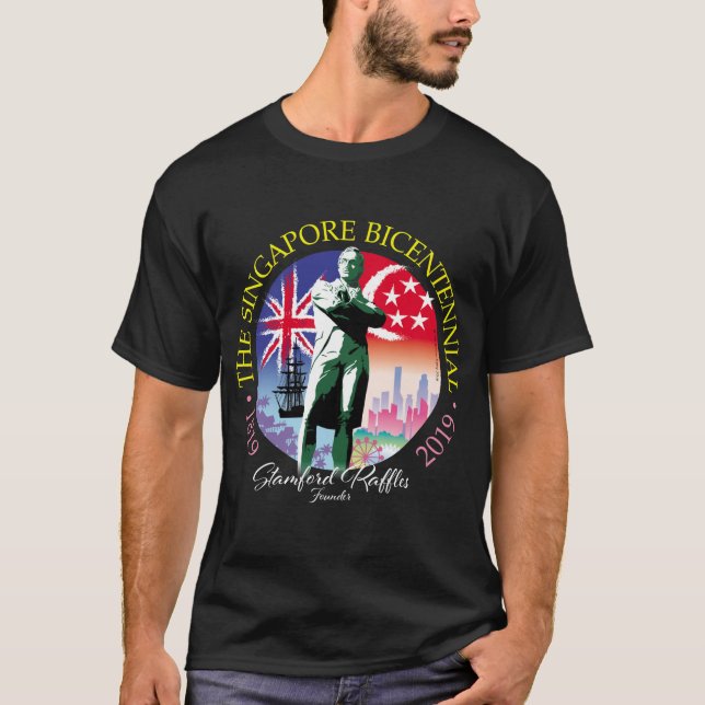 Singapore Bicentennial samling v2 - mörkt tyg T Shirt (Framsida)
