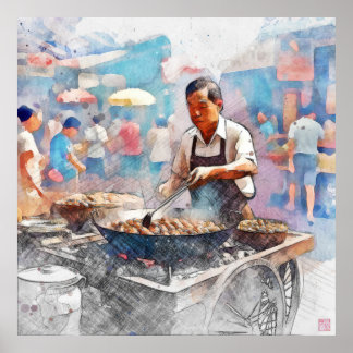 Singapore Chestnut Hawker - utskrift av stor arkiv Poster