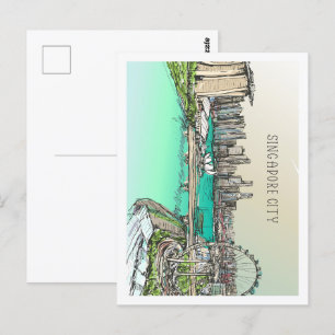 Singapore City Berömd Travel Ställe Illustration Vykort