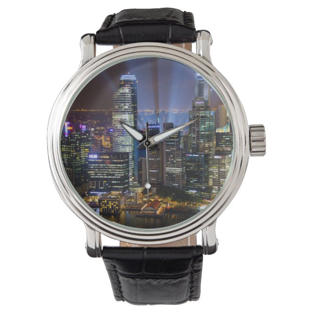 Singapore city centrum på natten armbandsur (Framsida)