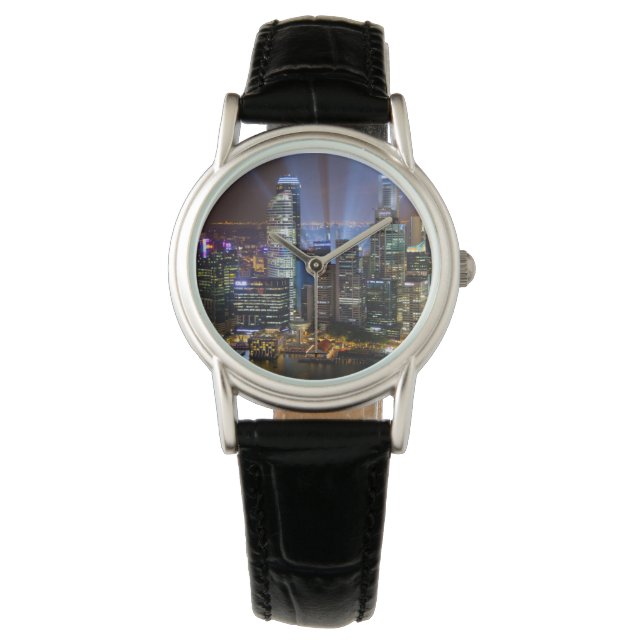 Singapore city centrum på natten armbandsur (Framsida)
