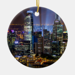 Singapore city centrum på natten julgransprydnad keramik