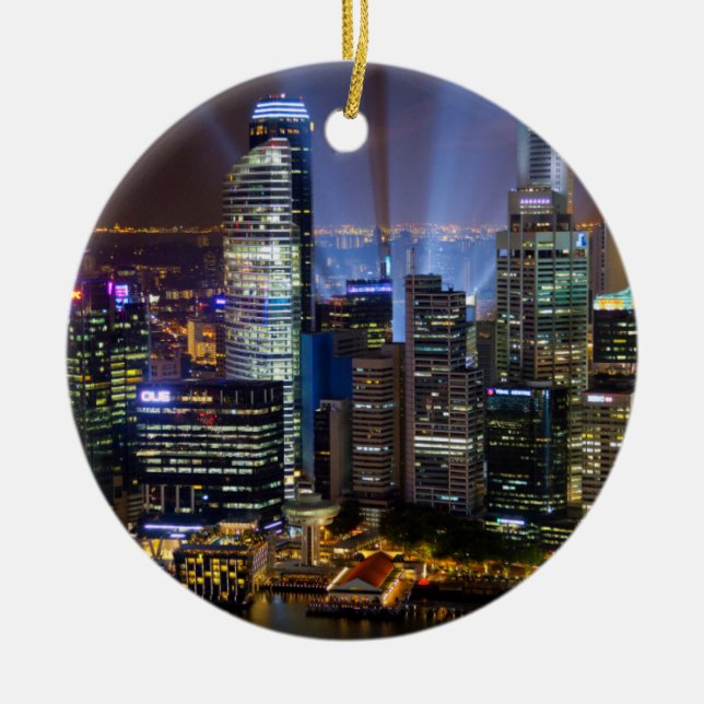 Singapore city centrum på natten julgransprydnad keramik (Framsidan)