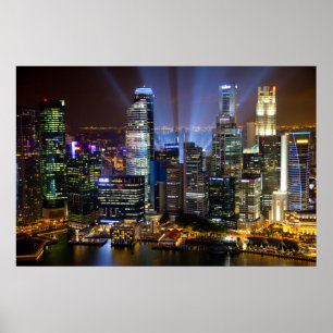 Singapore city centrum på natten poster