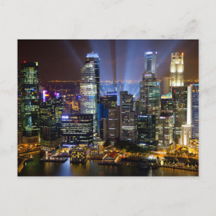 Singapore city centrum på natten vykort