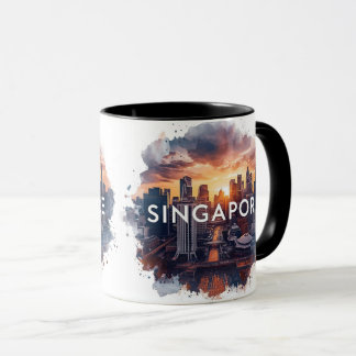 Singapore city retro watercolor Skyline Mugg