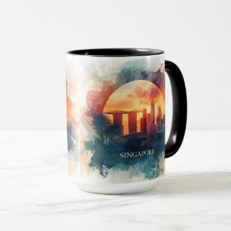 Singapore city retro watercolor Skyline Mugg
