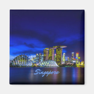 Singapore City Skyline på natten Magnet