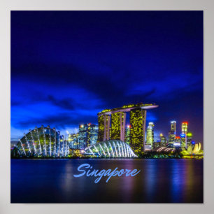 Singapore City Skyline på natten Poster