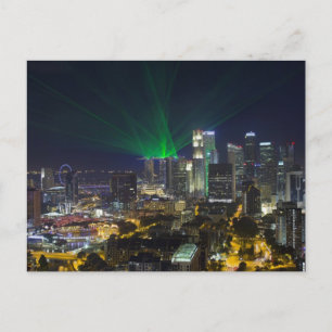 Singapore City Skyline vid nattvykort Vykort