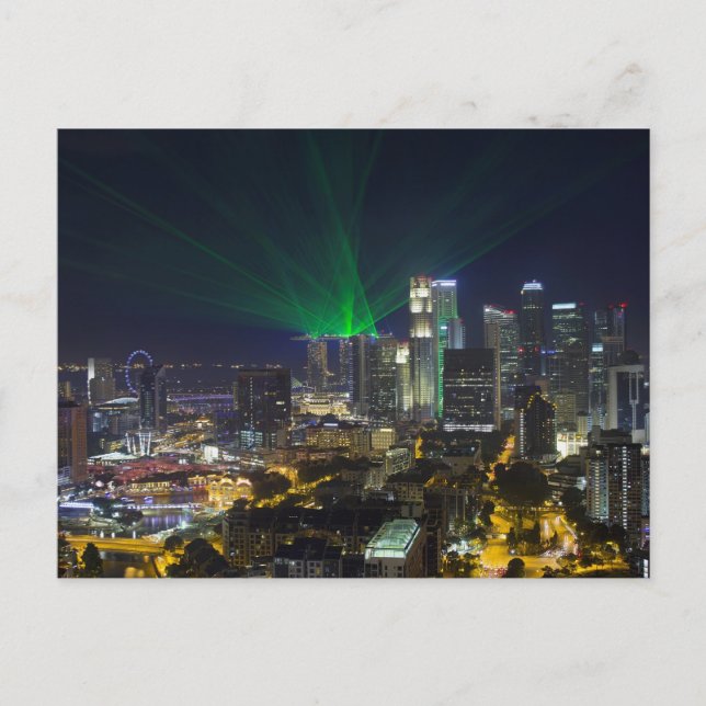 Singapore City Skyline vid nattvykort Vykort (Framsida)