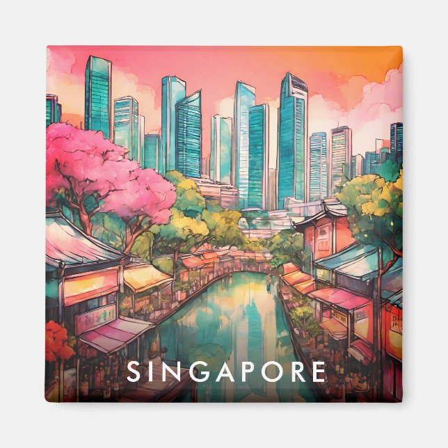 Singapore City View Colorful Magnet (Framsidan)