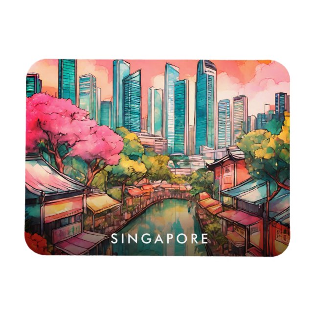 Singapore City View Colorful Magnet (Horisontell)