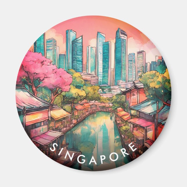 Singapore City View Colorful Magnet (Framsidan)
