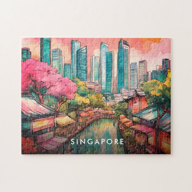Singapore City View Colorful Pussel (Horisontell)