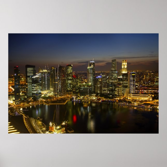 Singapore Cityscape längs floden vid Nattens Poste Poster (Framsidan)