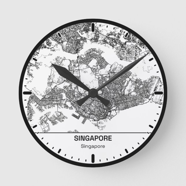 Singapore Clock City Line Art Rund Klocka (Framsida)