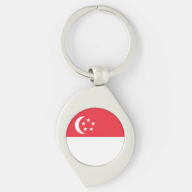 Singapore Flag Swirl Silverfärgad Nyckelring (Framsidan)